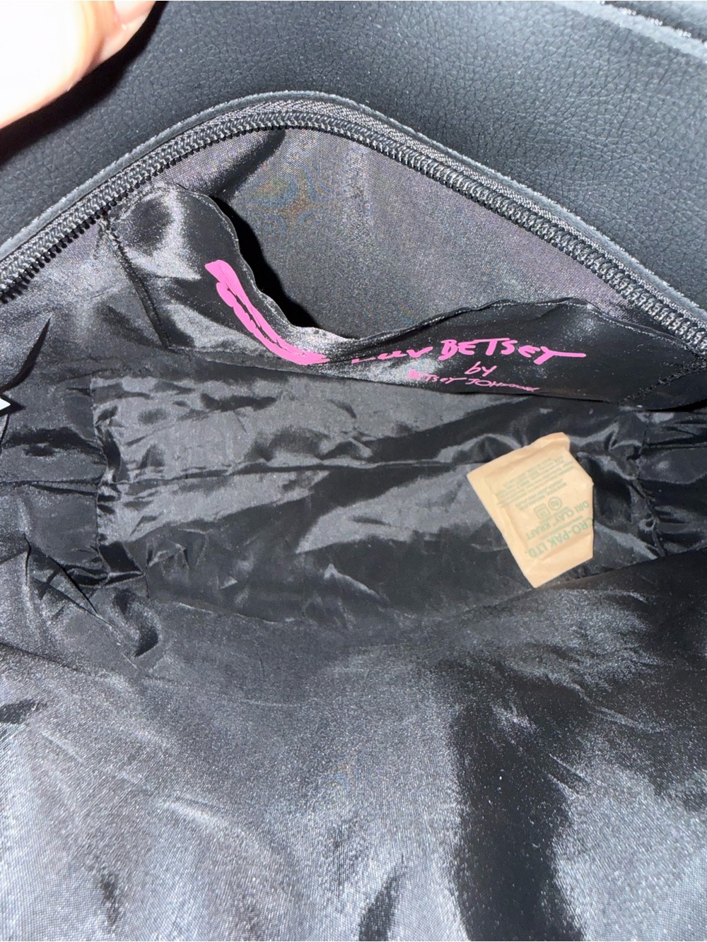 Betsey Johnson Leopard Print Tote with Black Trim and Plush Bear Charm - Picture 5 of 6